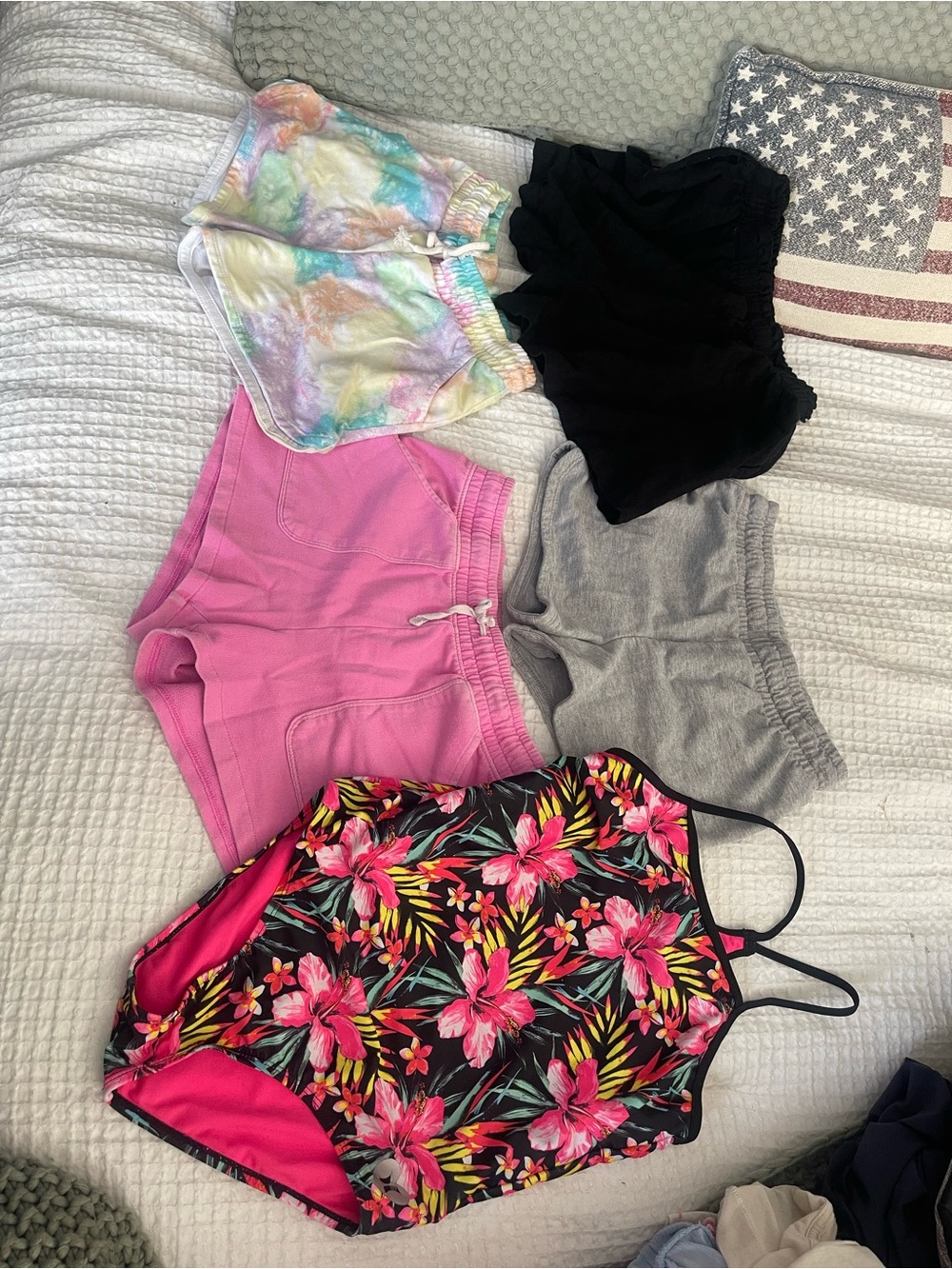 Mixed Girls Shorts & Floral Swimsuit Set - Pink, Black, Gray, Tie-Dye swim lot